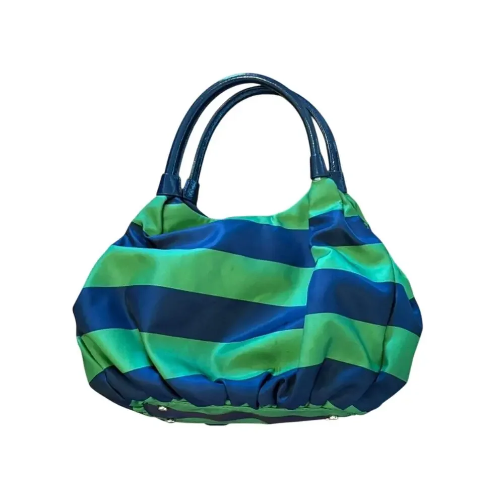 Kate Spade New York Karen Cambridge Nylon Green Navy Stripe Hobo Bag Vintage